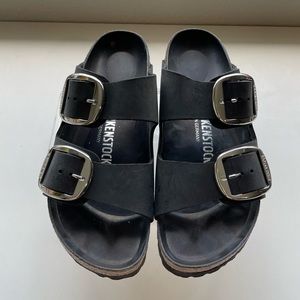 Birkenstock Arizona Big Buckle Slide Sandal Black Oiled Leather Size 6 6.5